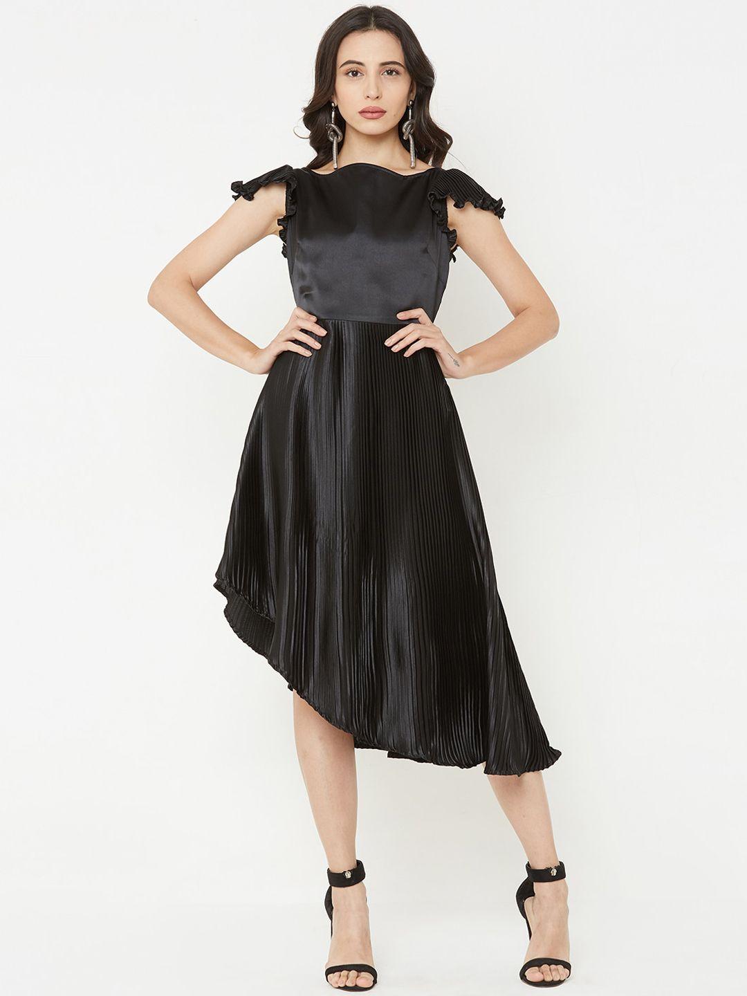 mish women black solid fit and flare dress