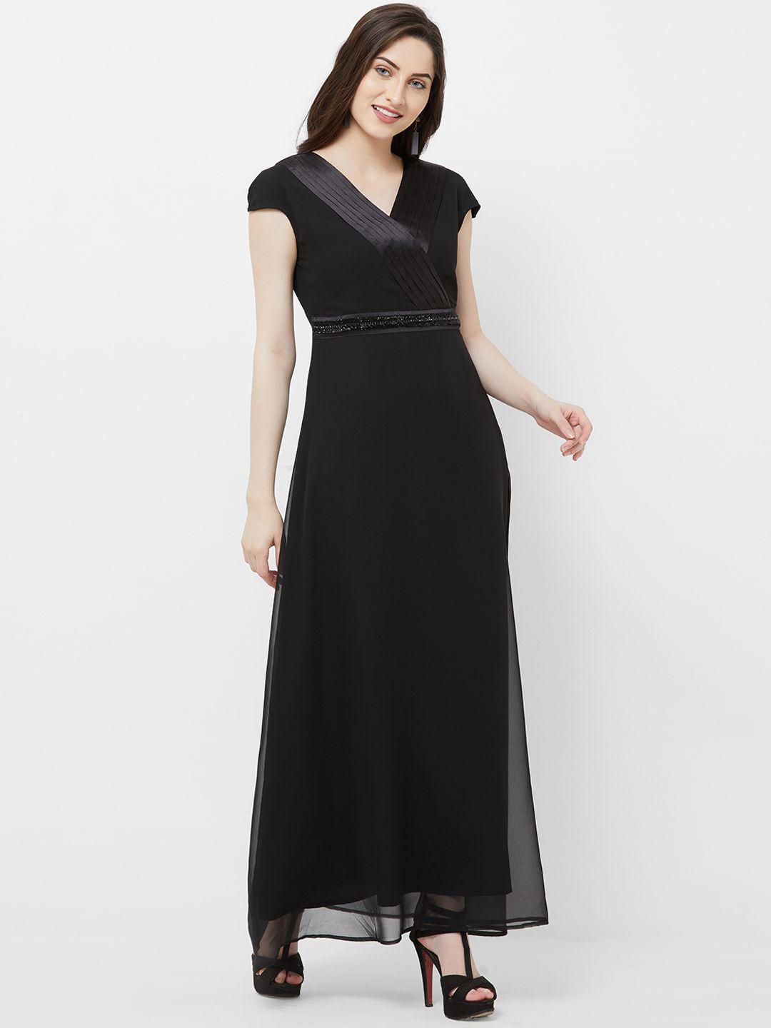 mish women black solid georgette maxi dress