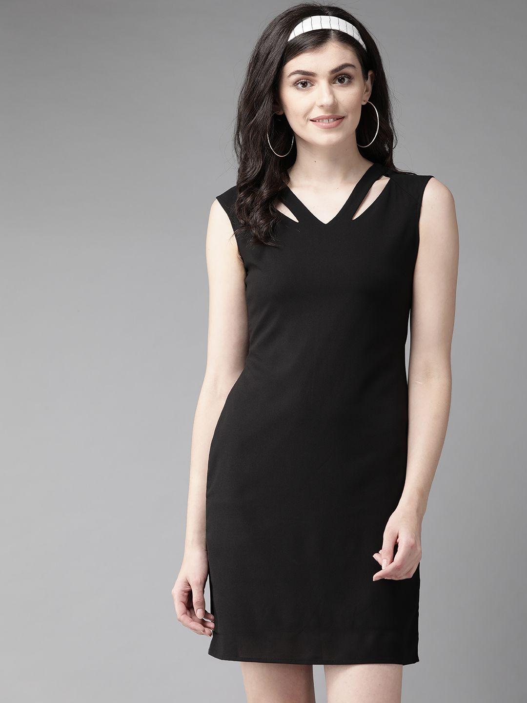 mish women black solid sheath dress