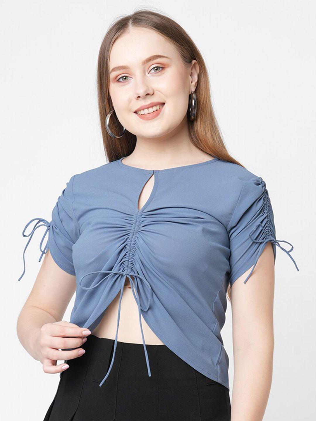 mish women blue keyhole neck georgette crop top