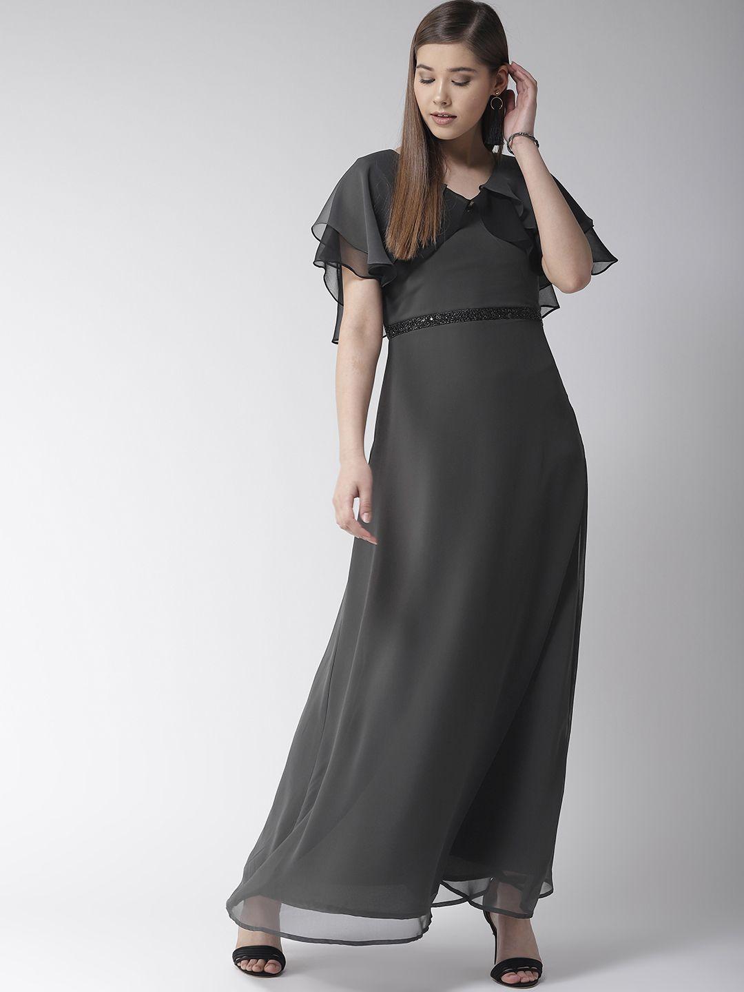 mish women charcoal grey solid wrap maxi dress