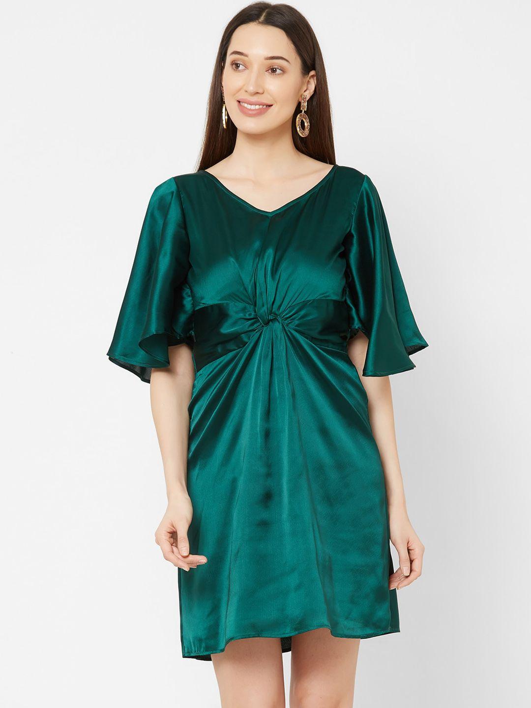 mish women green solid fit and flare dress