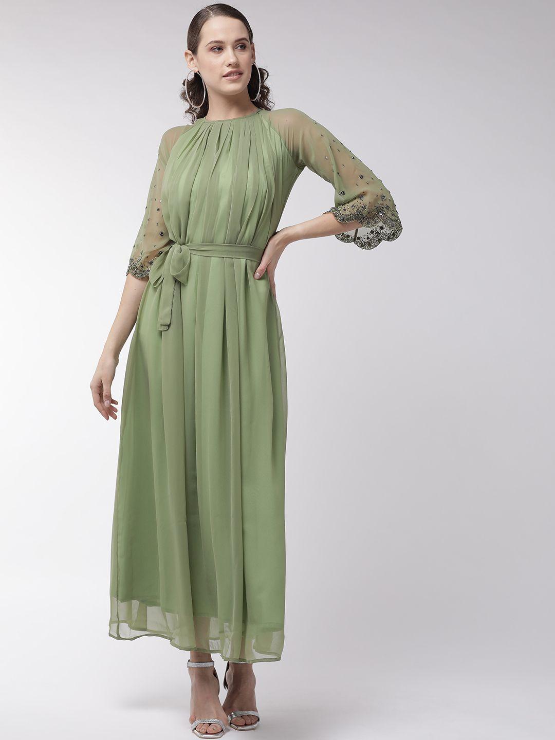 mish women green solid maxi dress