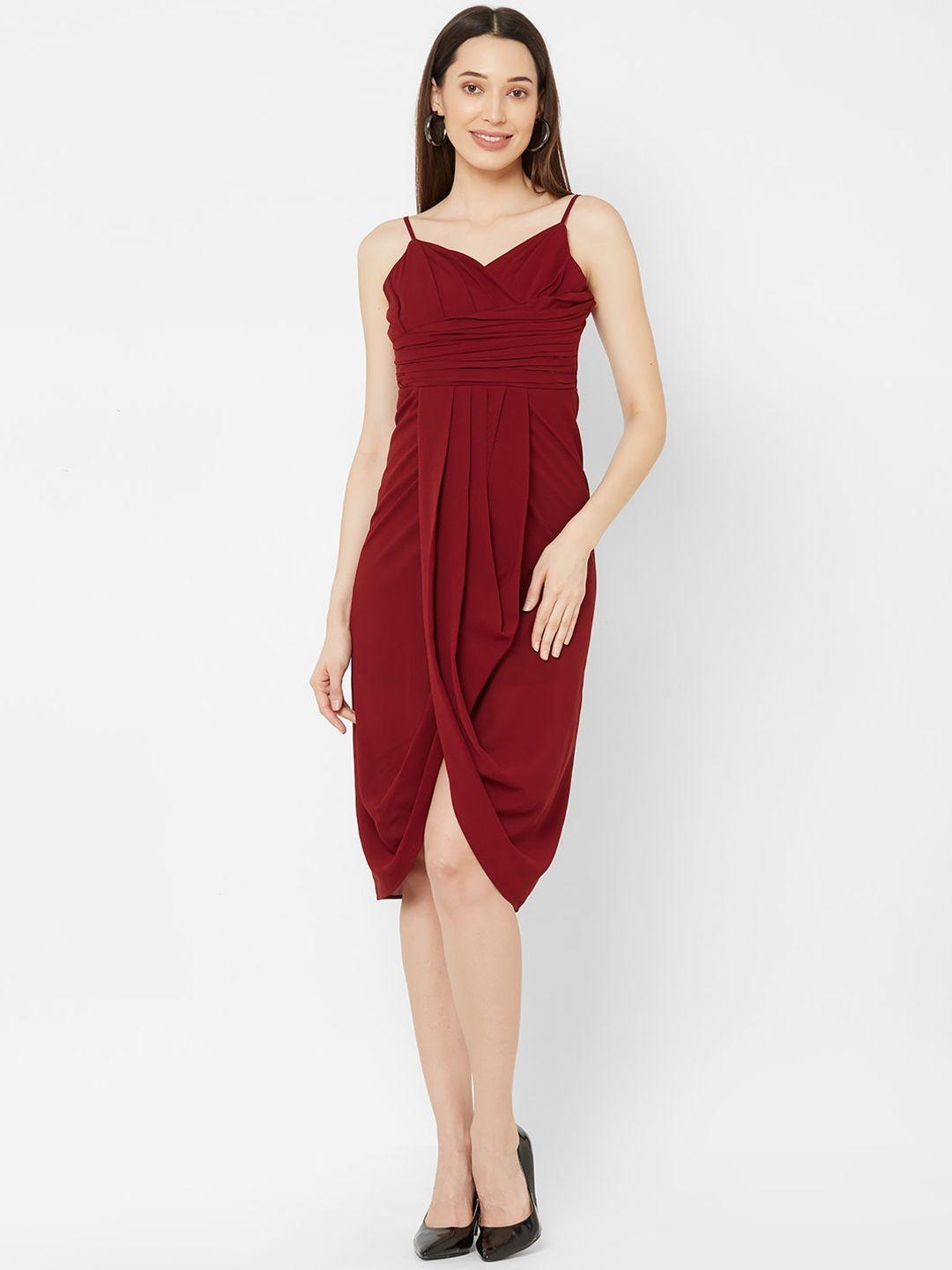 mish women maroon solid sheath dress