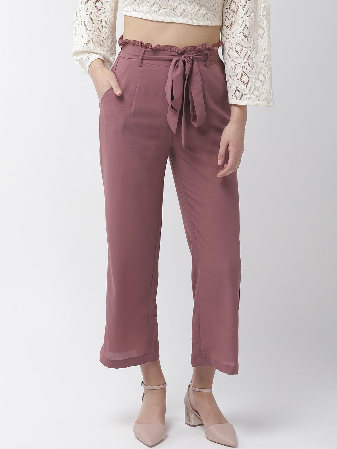mish women mauve comfort flared cropped parallel trousers