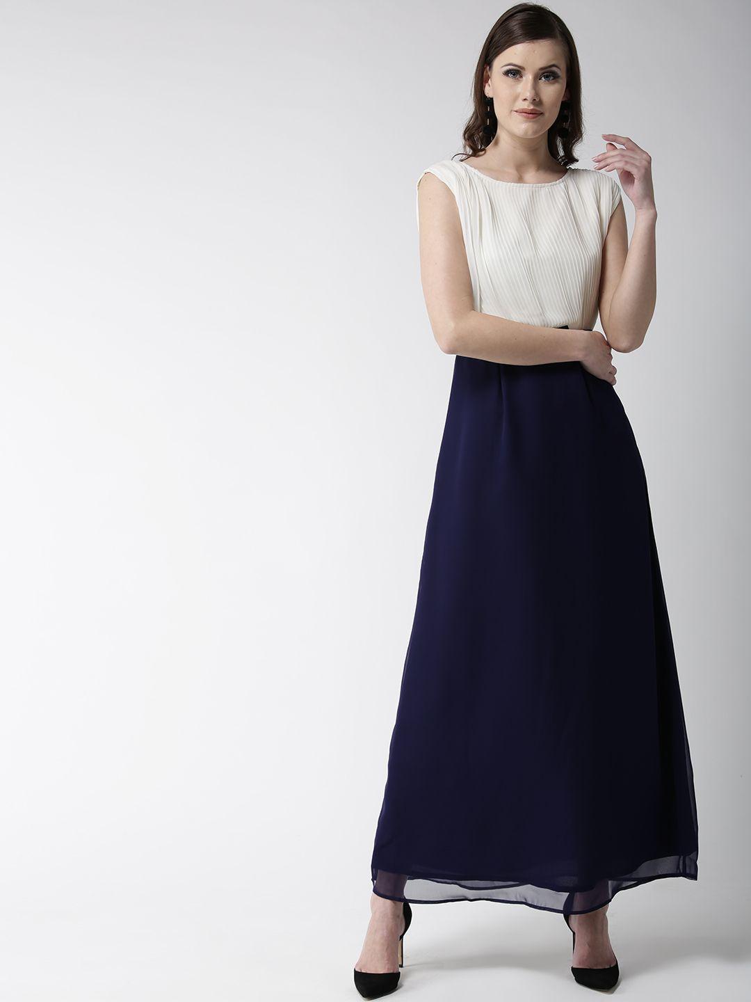 mish women navy blue & off-white colourblocked maxi dress