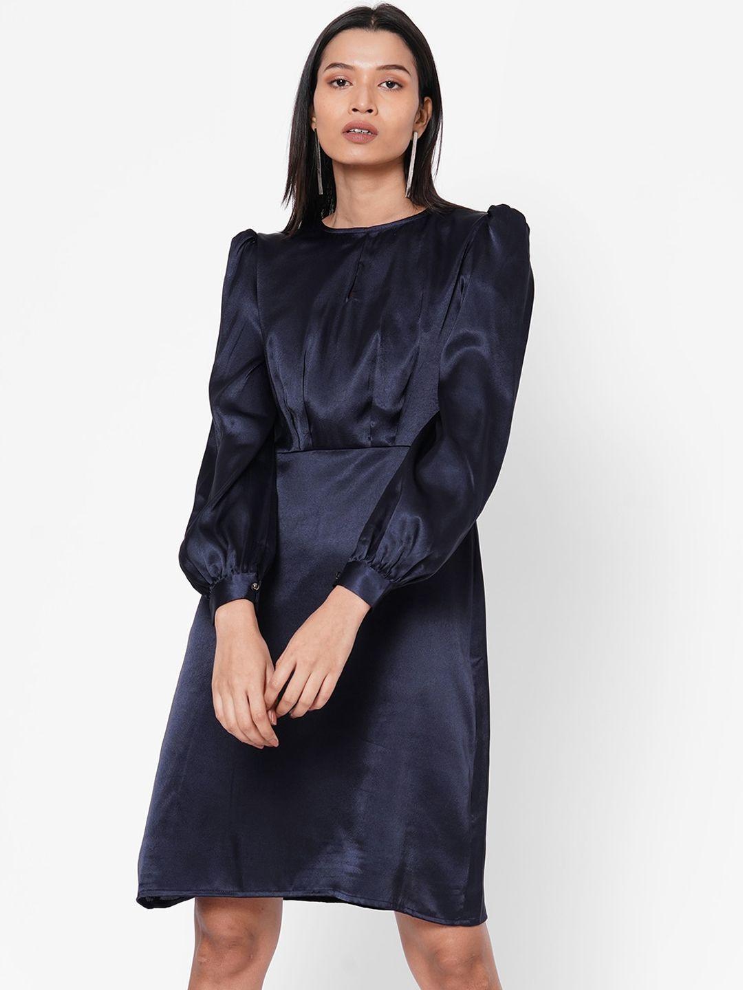 mish women navy blue solid fit and flare dress