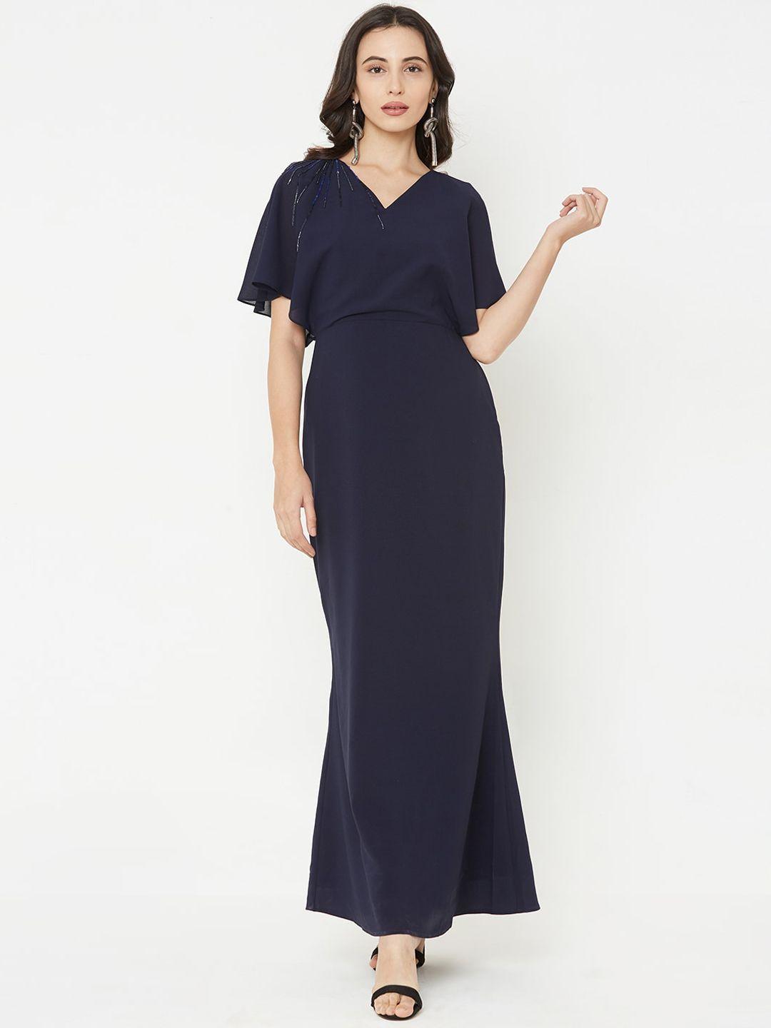 mish women navy blue solid maxi dress