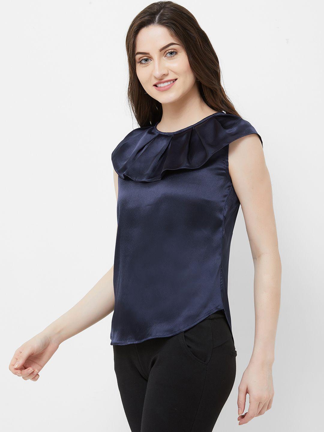 mish women navy blue solid top