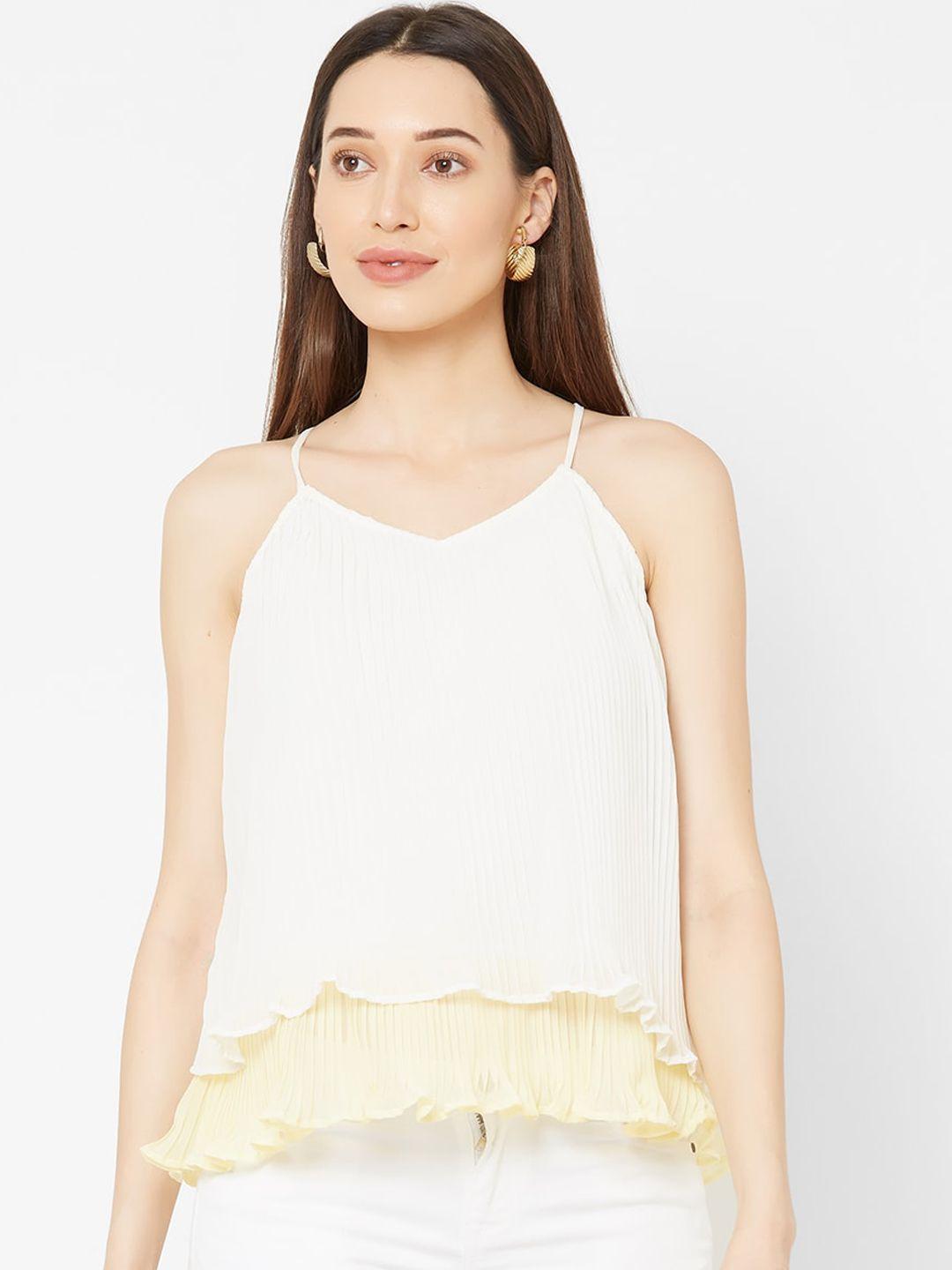 mish women off-white & yellow colourblocked a-line top