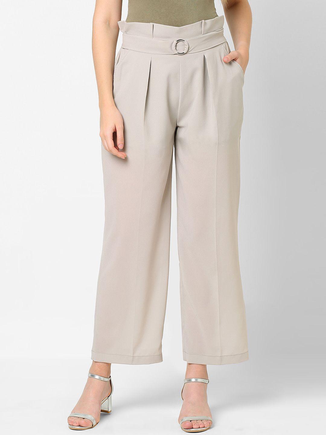 mish women off white smart tapered fit easy wash pleated trousers