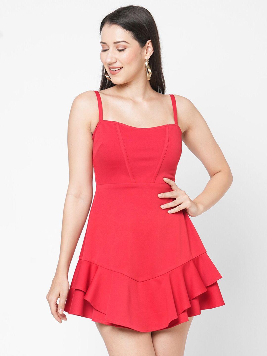 mish women red layered mini fit & flare dress