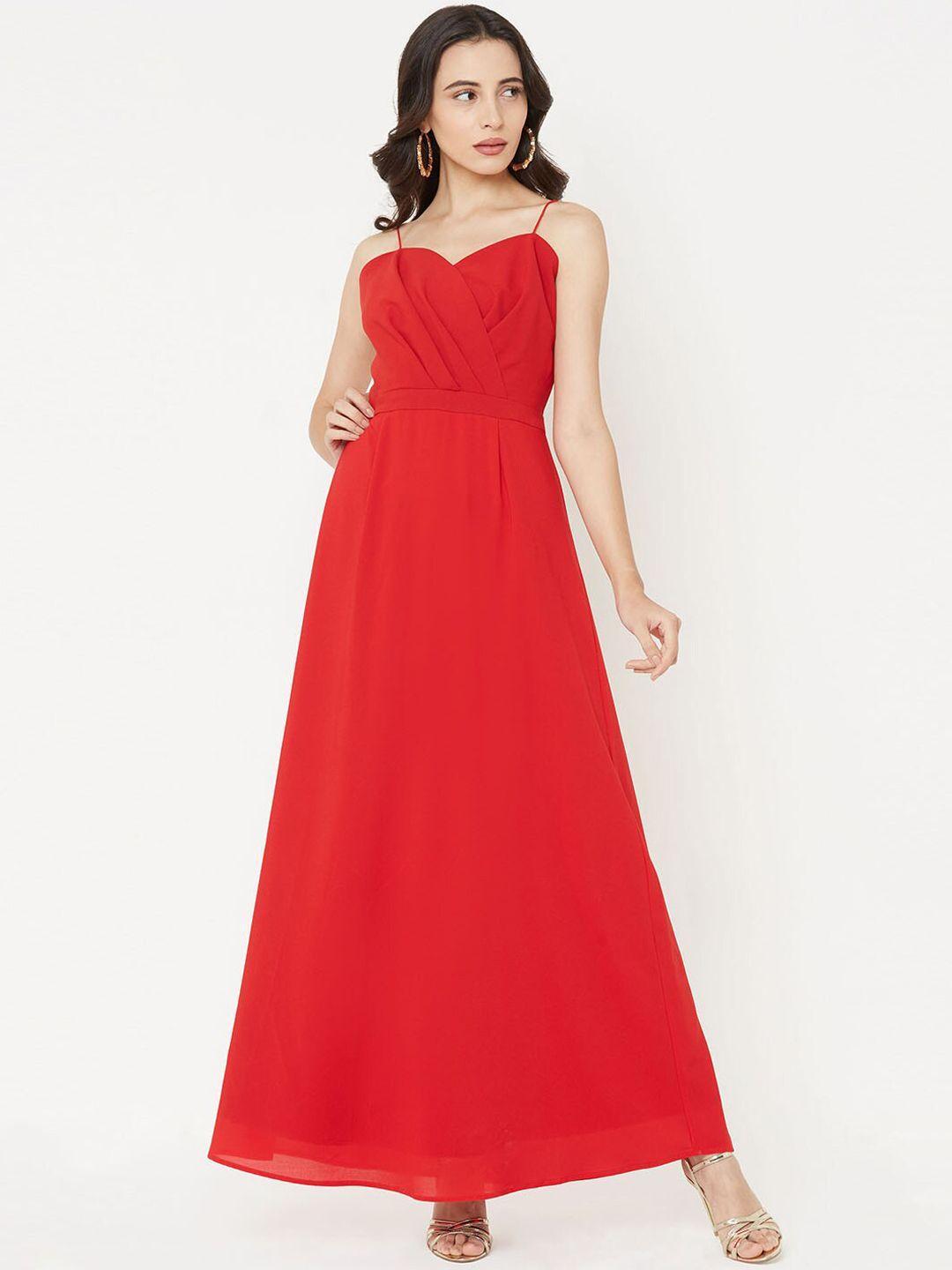 mish women red solid maxi dress