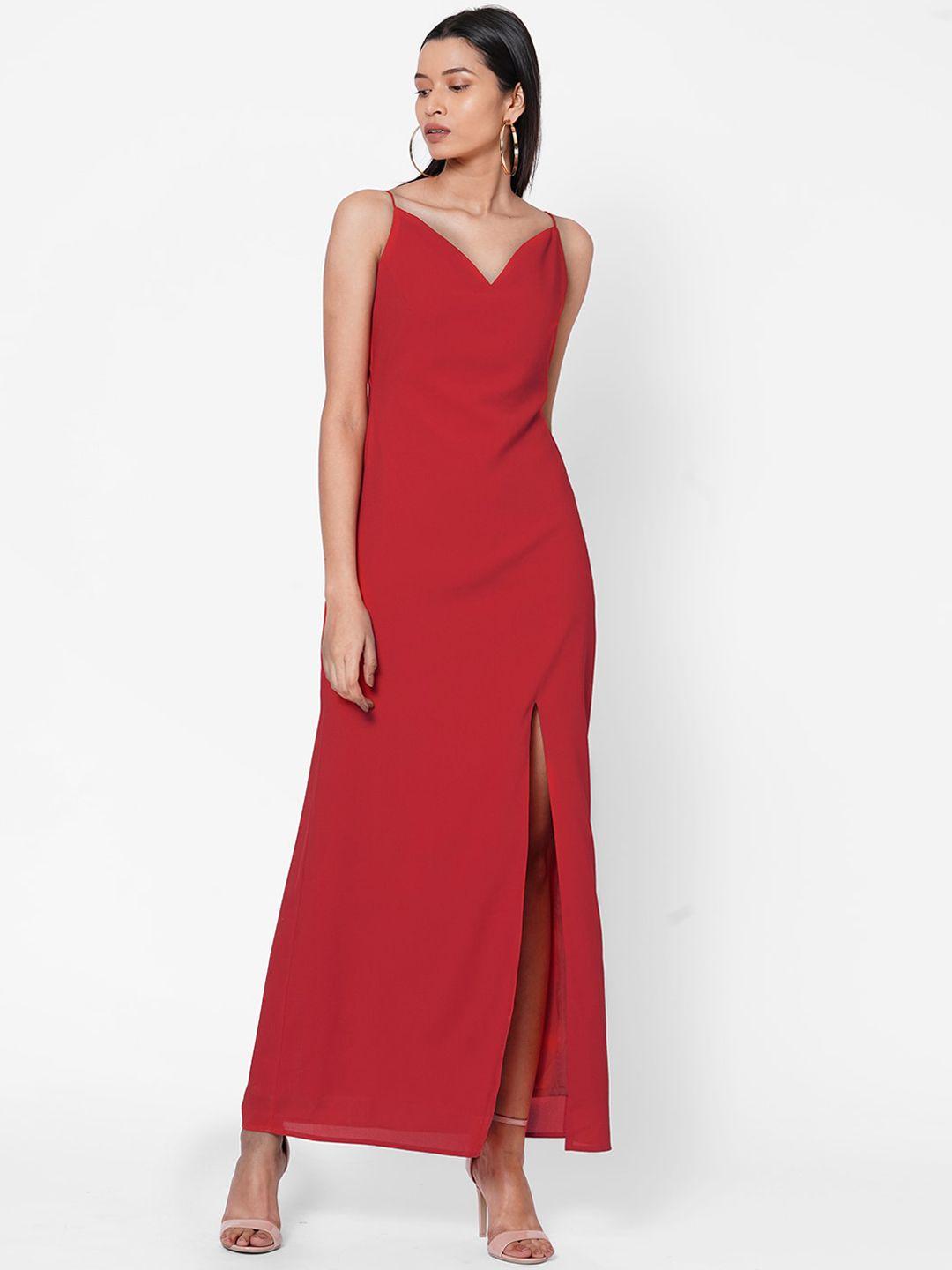 mish women red solid maxi dress