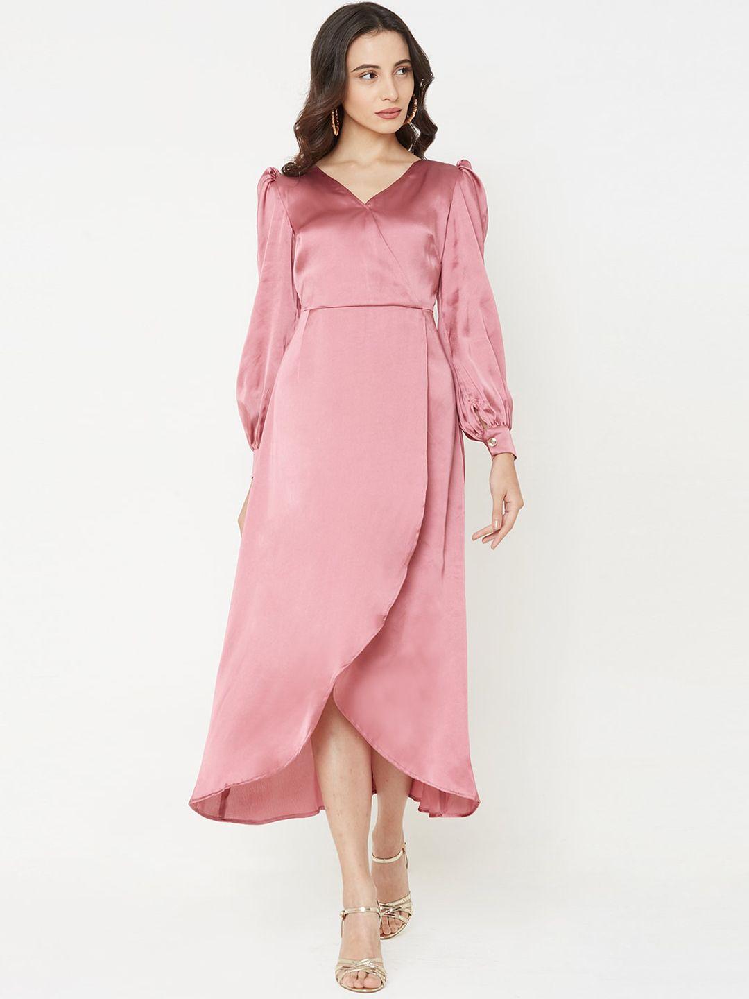 mish women rose gold-coloured solid wrap dress