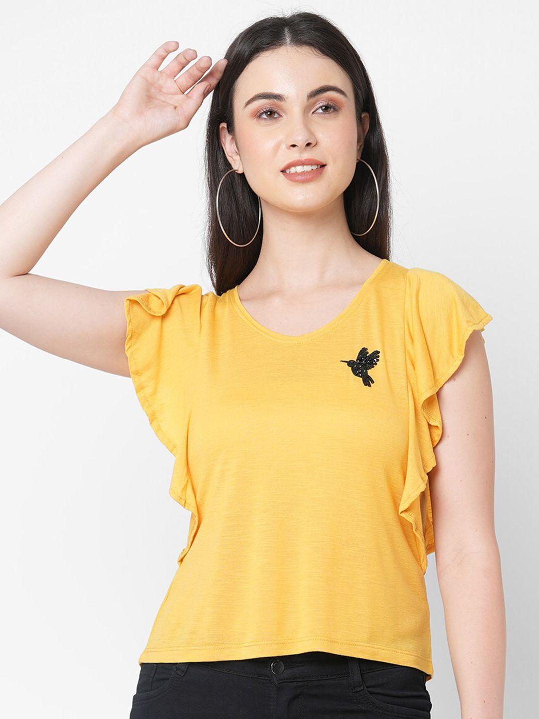 mish women yellow v-neck layered sleeves t-shirt