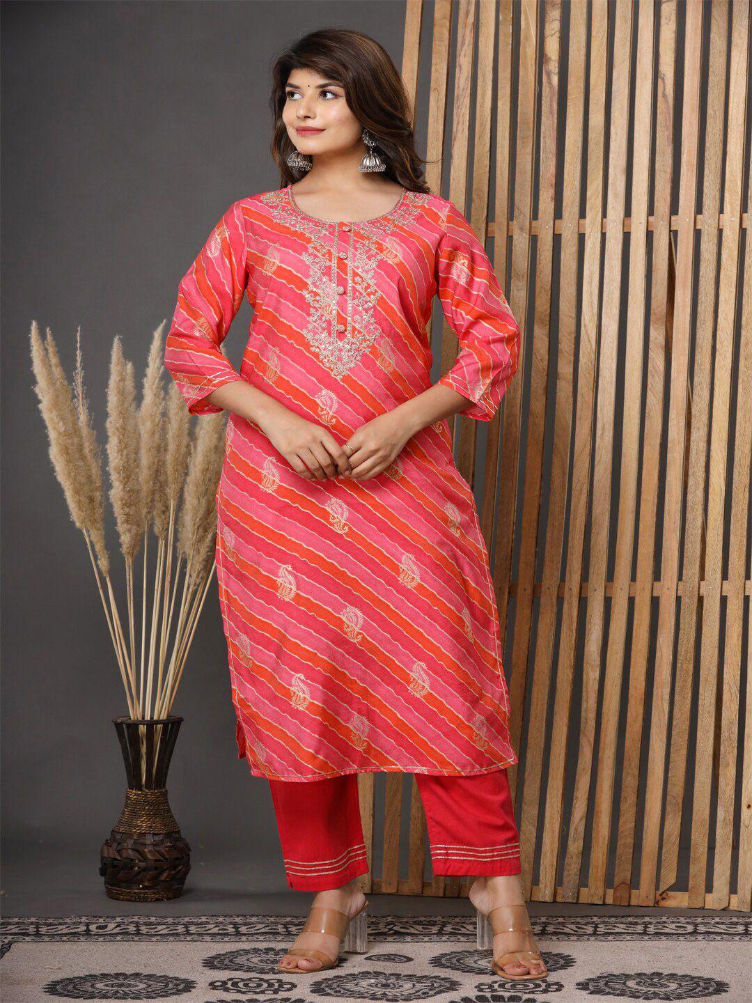 mishpra leheriya printed thread work muslin kurta