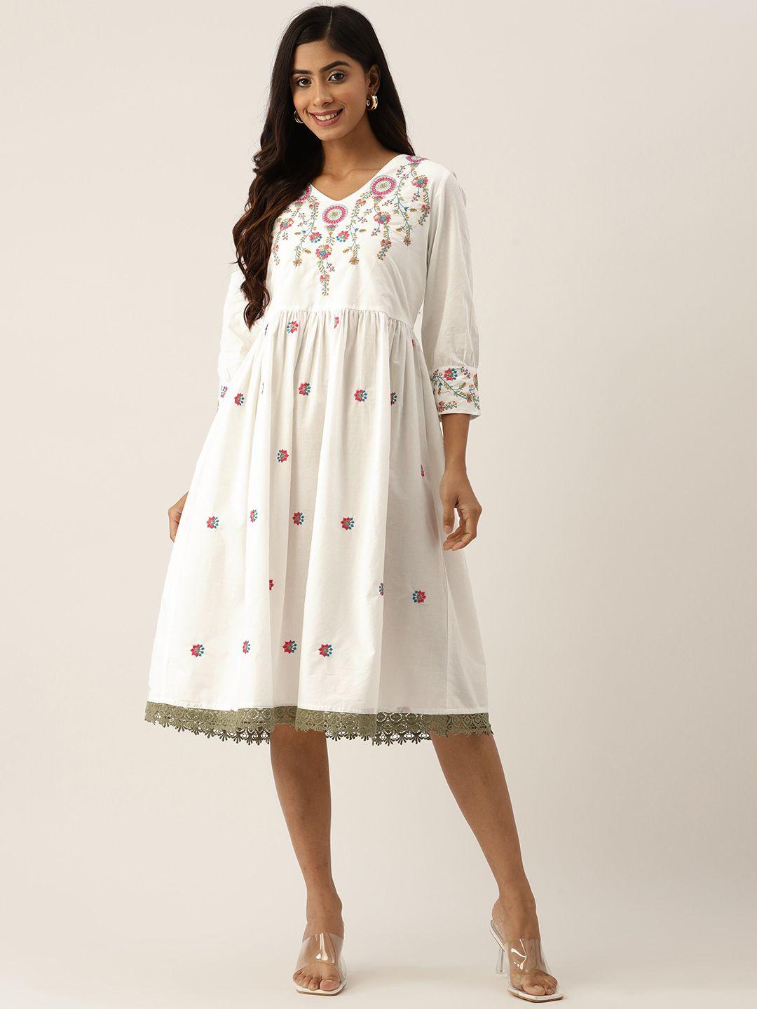 misri floral embroidered cotton a-line dress