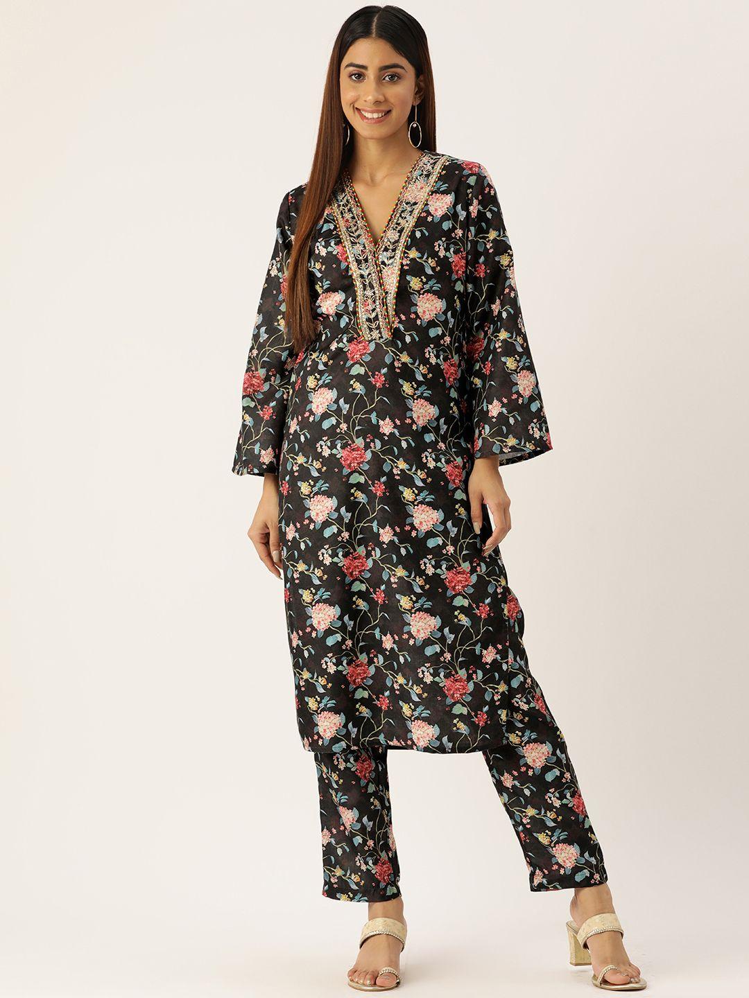 misri floral printed beads & stones kurta with trousers