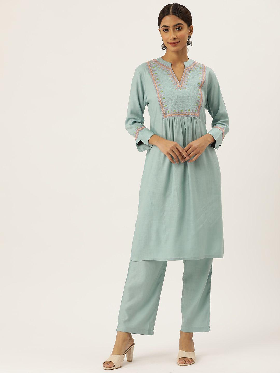 misri embroidered regular kantha work kurta with palazzos