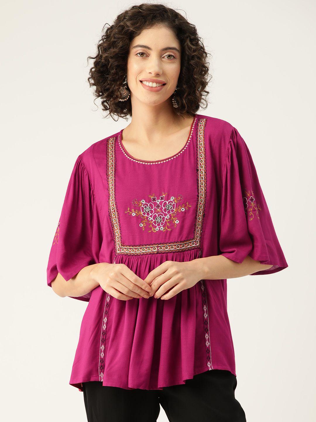 misri floral embroidered flared sleeve top
