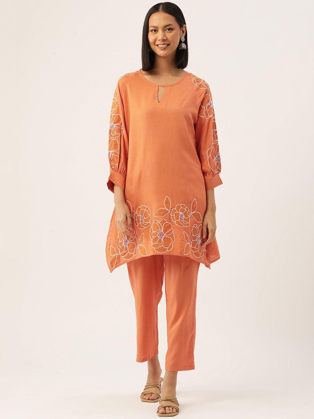 misri floral embroidered thread work kurti with palazzos