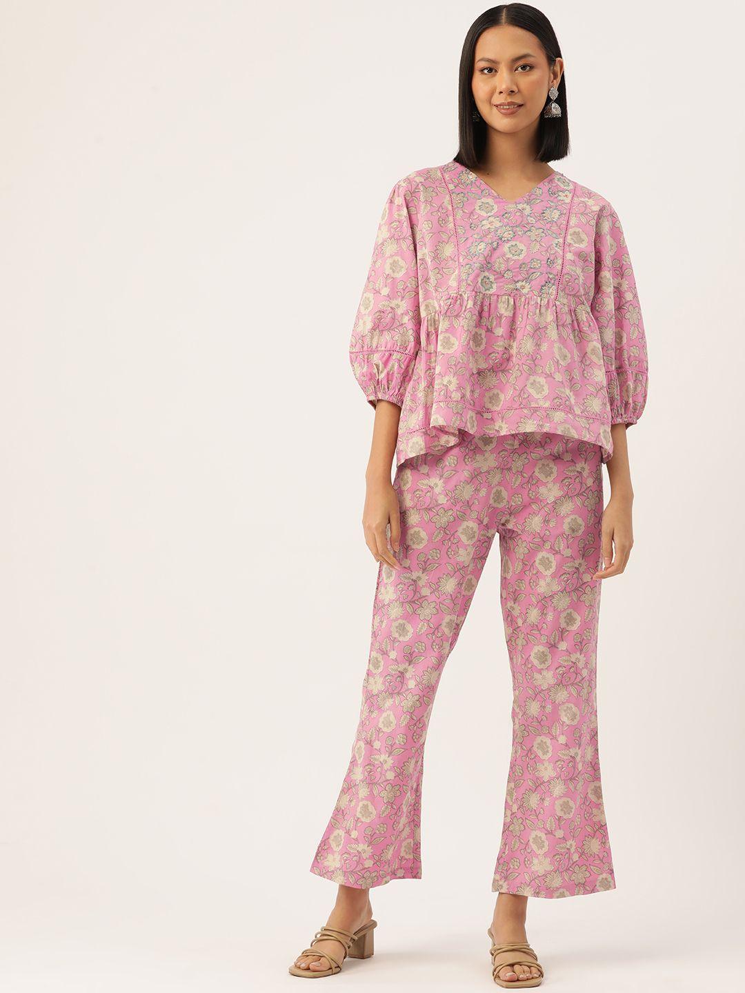 misri floral printed pure cotton top & palazzos