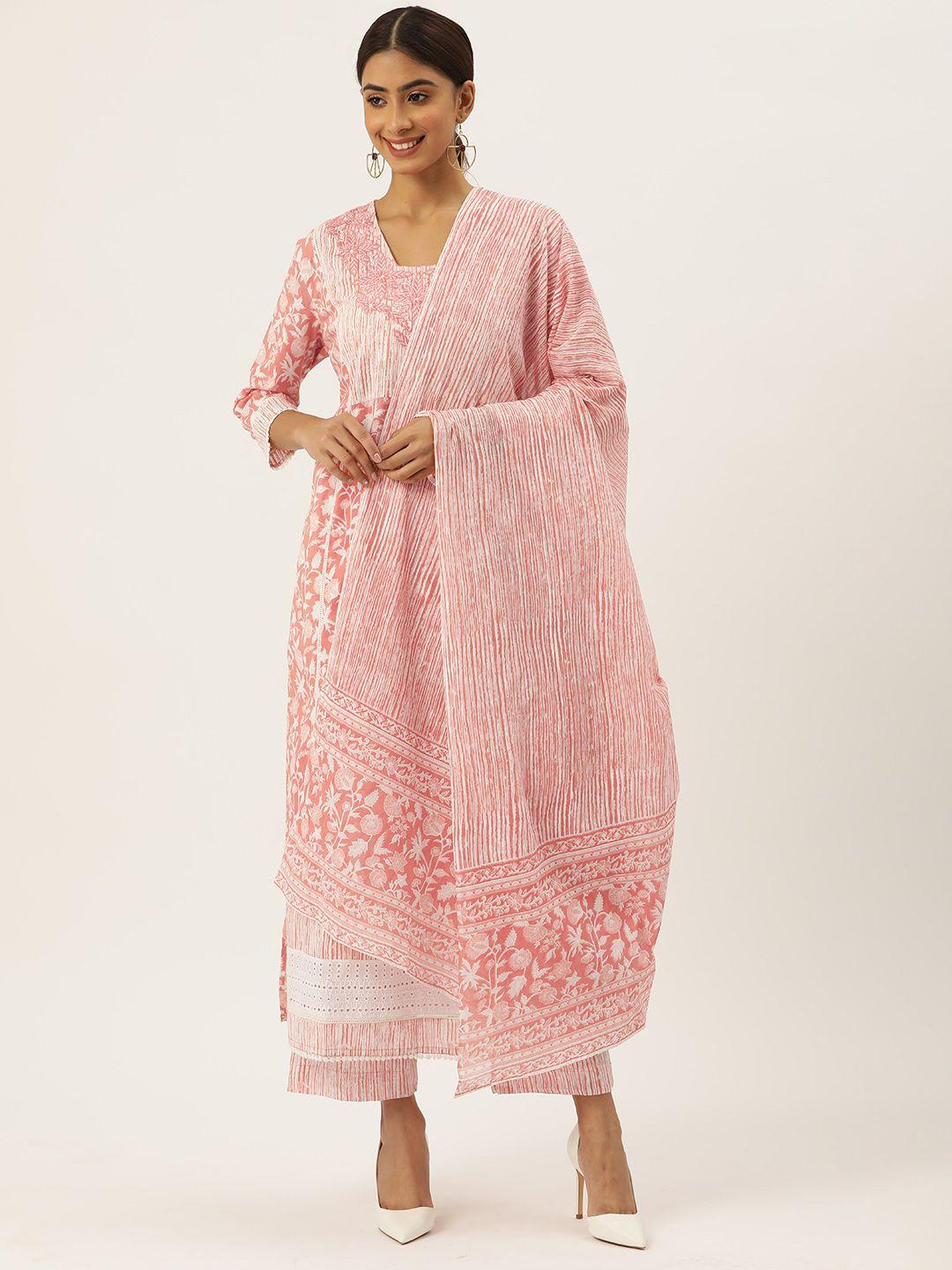 misri floral printed regular beads & stones pure cotton kurta with palazzos & dupatta