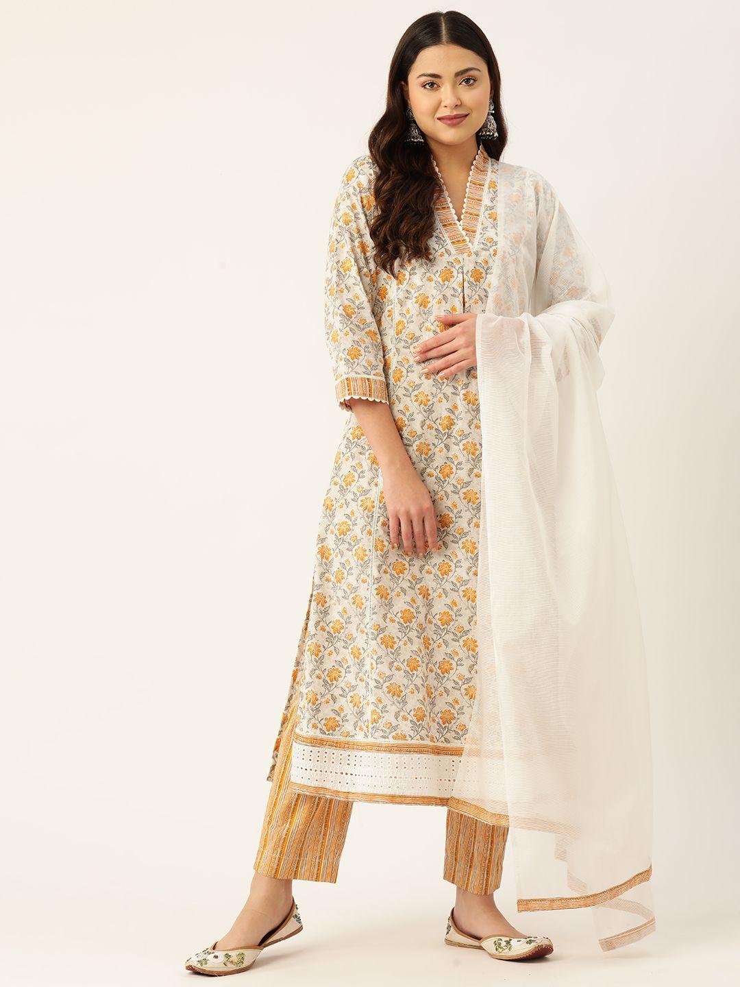 misri floral printed regular pure cotton kurta with trousers & with dupatta