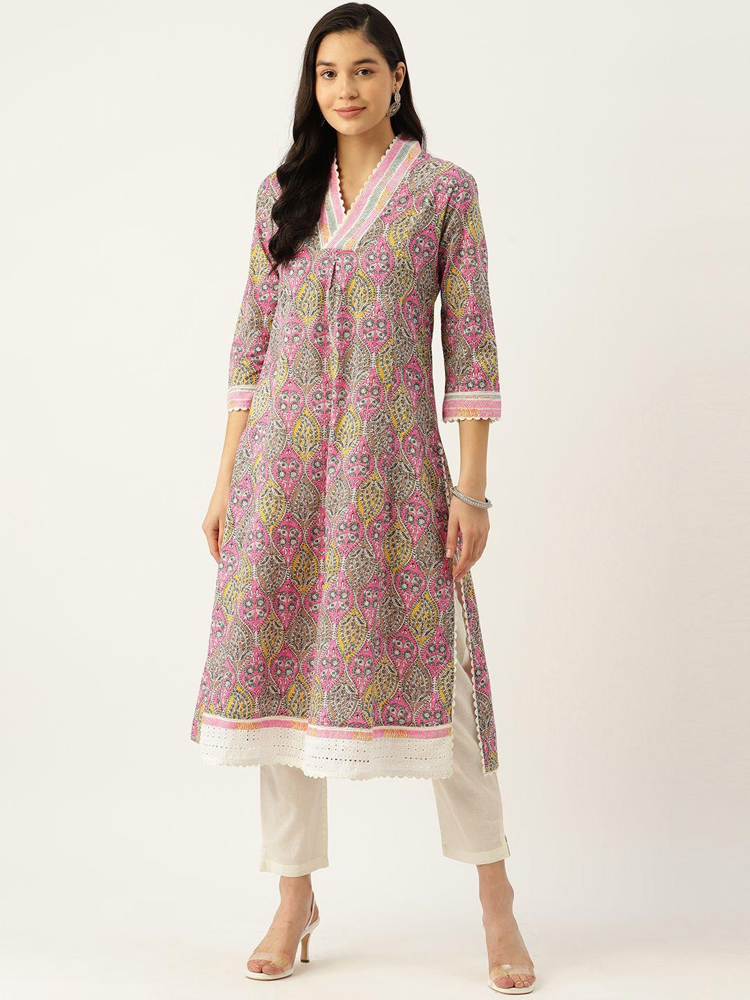 misri floral printed regular pure cotton kurta with trousers