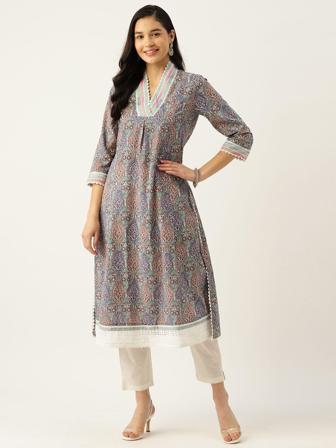 misri floral printed regular pure cotton kurta with trousers