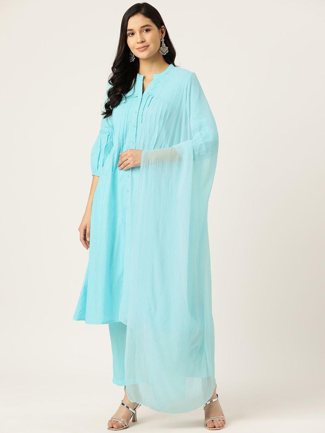 misri pleated pure cotton kurta with trousers & dupatta