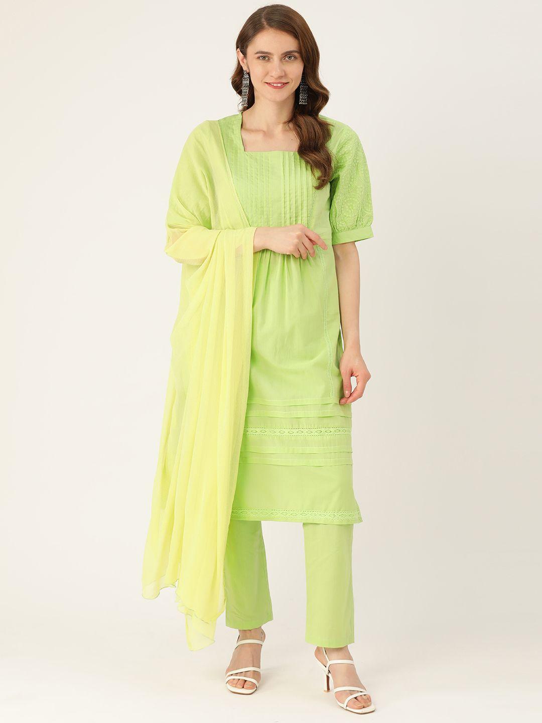 misri pleated pure cotton kurta with trousers & with dupatta