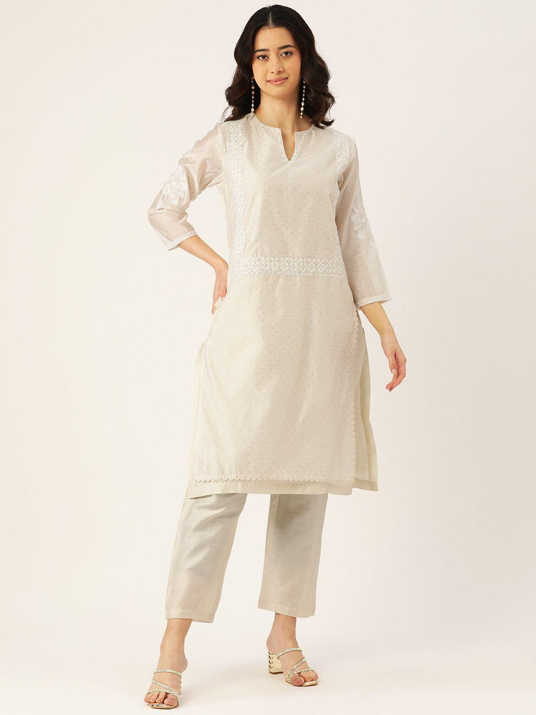 misri printed sequinned pure cotton kurta with trousers