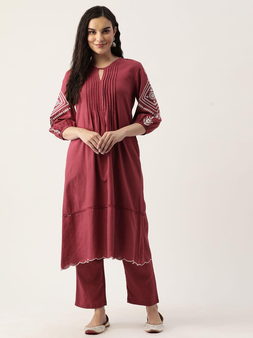 misri women ethnic motifs embroidered pleated kurta with palazzos