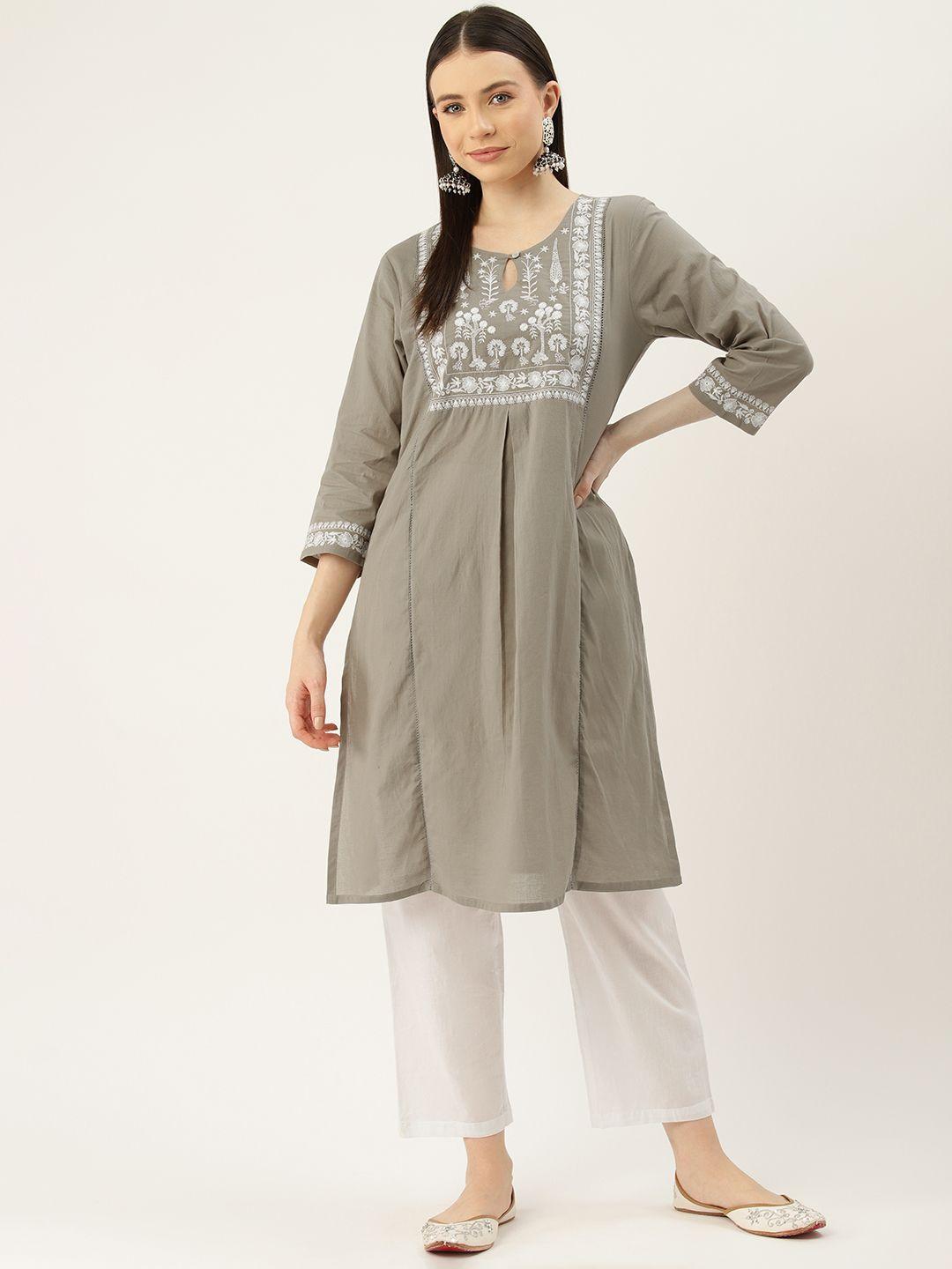 misri women ethnic motifs embroidered regular thread work pure cotton kurta with trousers