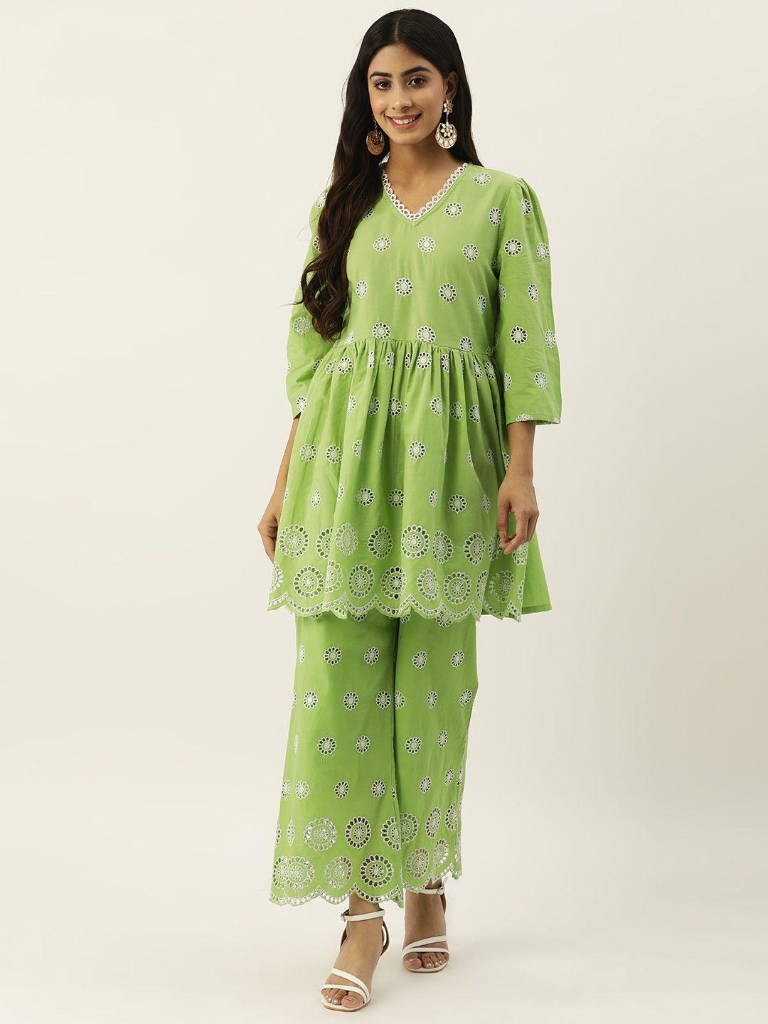 misri women floral embroidered regular pure cotton kurti with palazzos