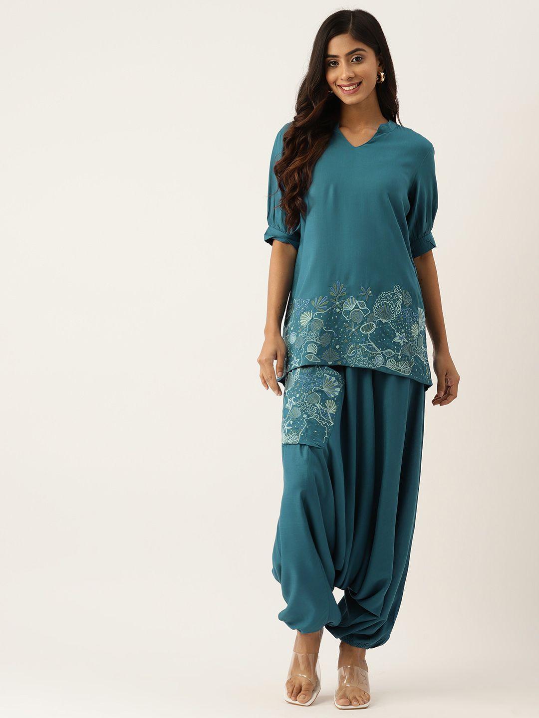 misri women floral embroidered tunic with palazzos