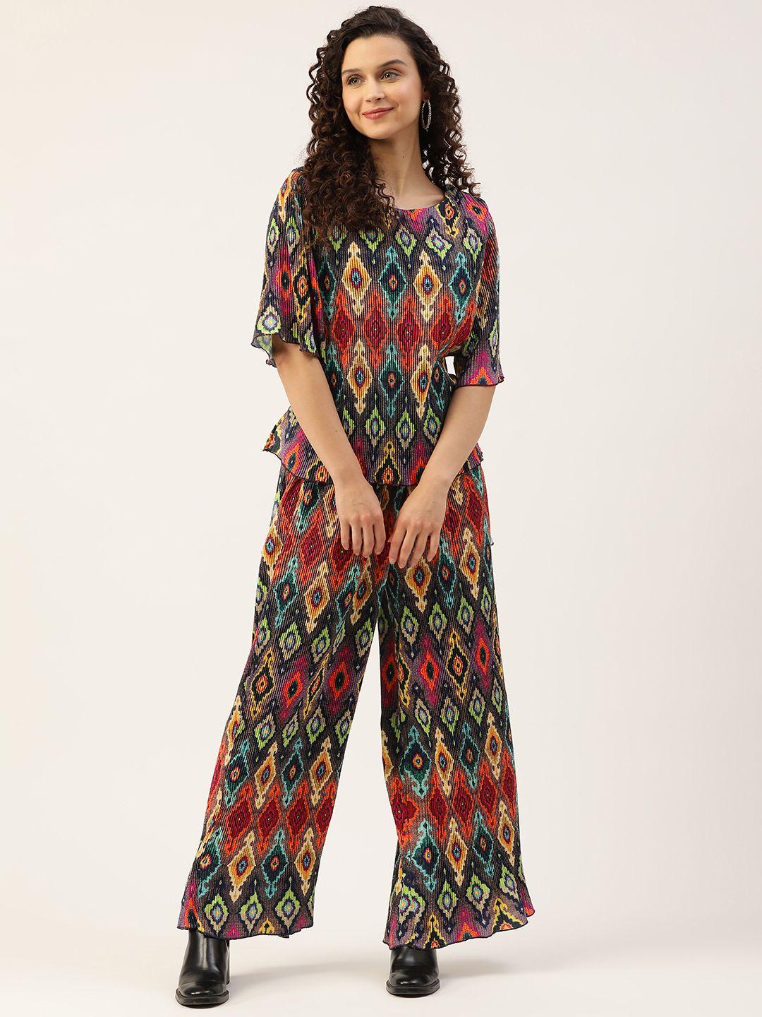 misri women multicoloured printed belted top with palazzos