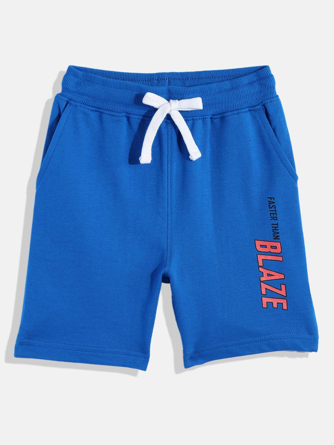miss & chief boys blue solid pure cotton regular shorts with print detail