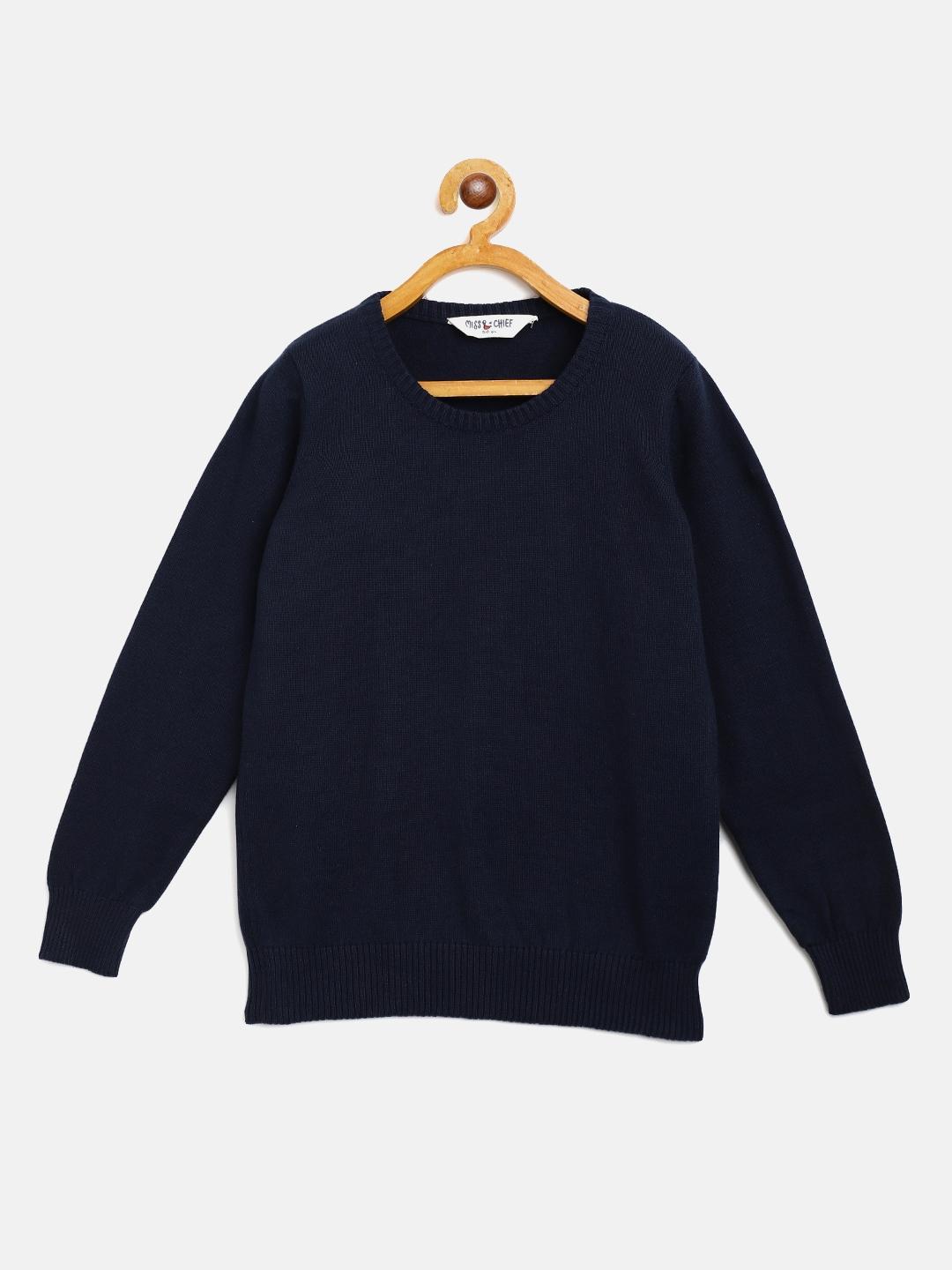 miss & chief boys navy blue pure cotton solid pullover