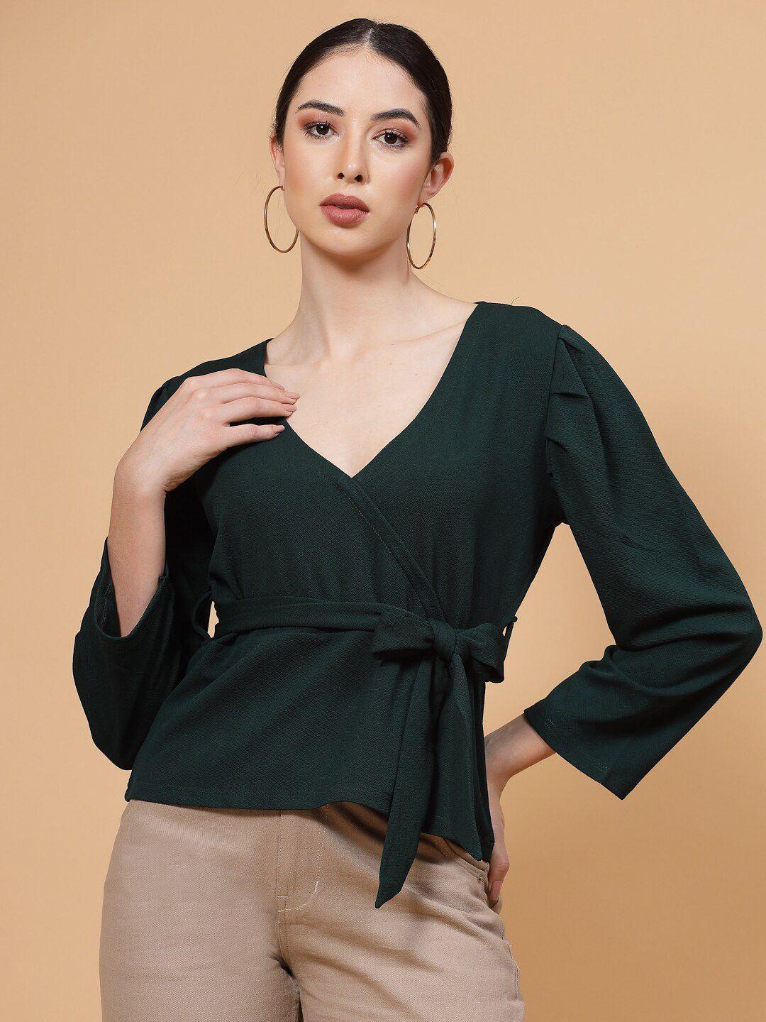 miss ayse v-neck puff sleeves wrap top