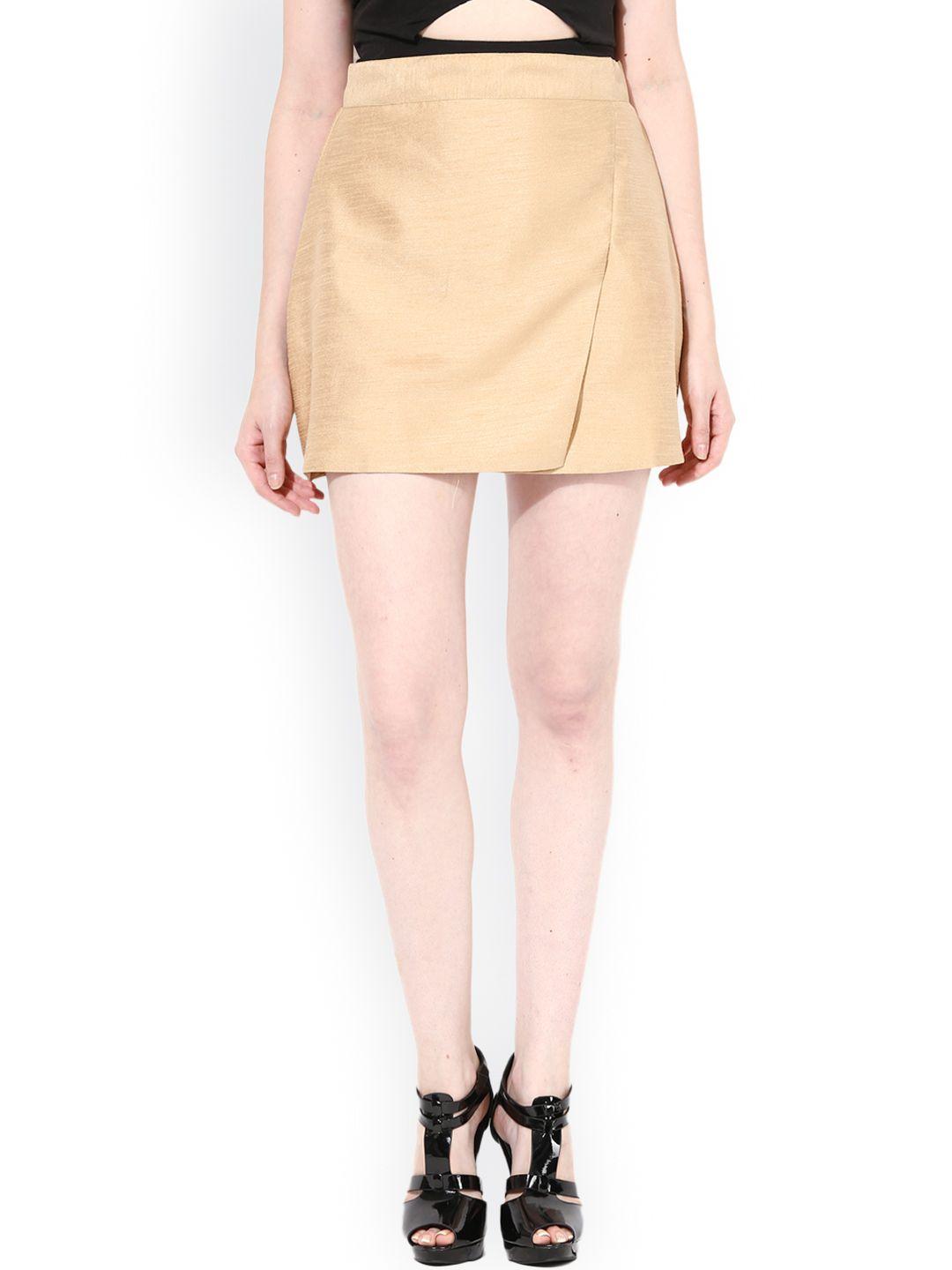 miss chase beige silk a-line skirt