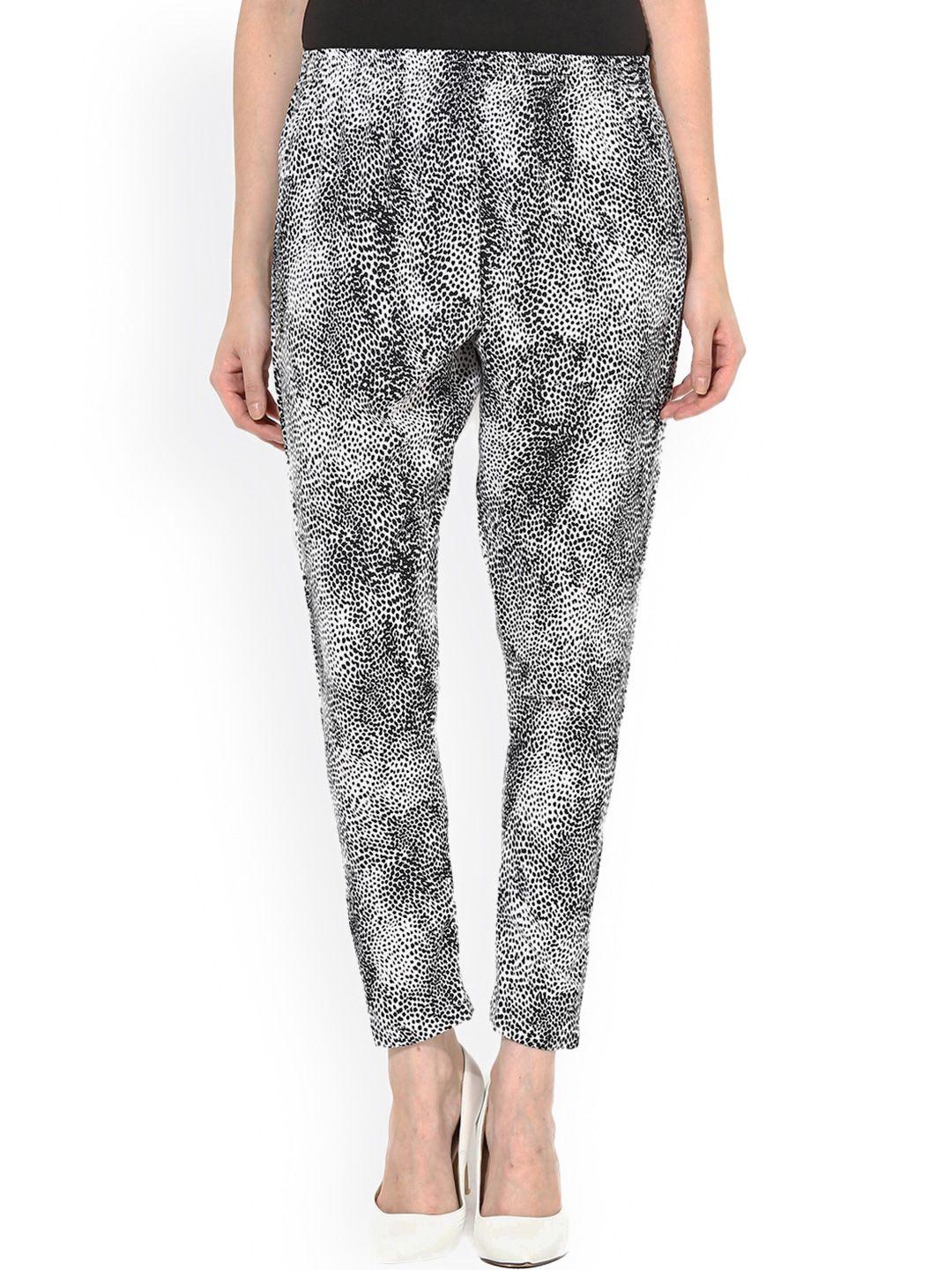 miss chase black & white printed ankle-length casual trousers