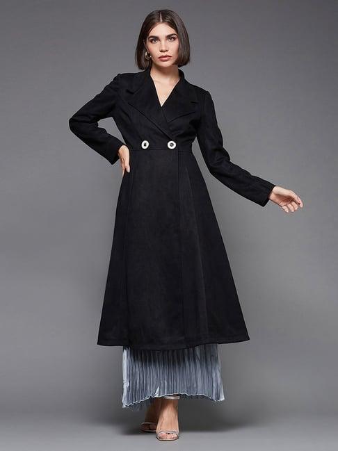 miss chase black relaxed fit double breasted longline coat