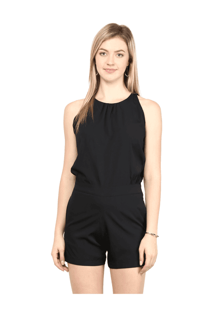 miss chase black round neck playsuit