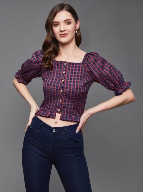 miss chase blue & red chequered top
