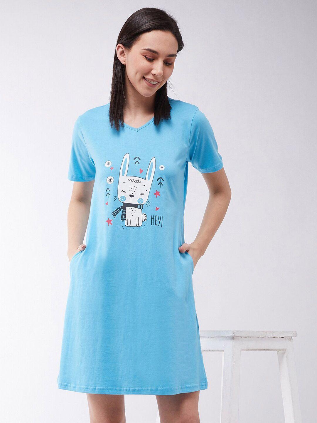 miss chase blue & white printed cotton nightdress