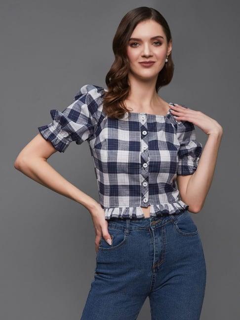 miss chase blue chequered top