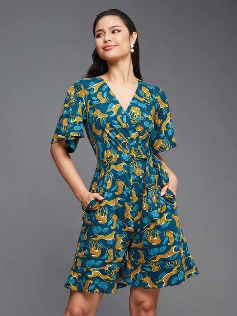 miss chase blue cotton printed jumpsuit